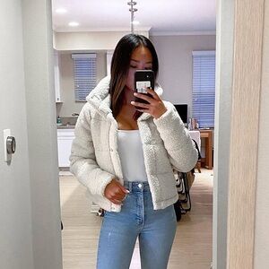 Abercrombie & Fitch Cream Sherpa Puffer Jacket